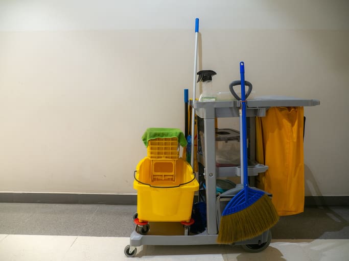 cleaning-tools-cart-wait-for-cleaner-bucket-and-set-of-cleaning-equipment-in-the-department-store-janitor-service-janitorial-for-your-place-concept-of-service-worker-and-equipment-for-cleaner